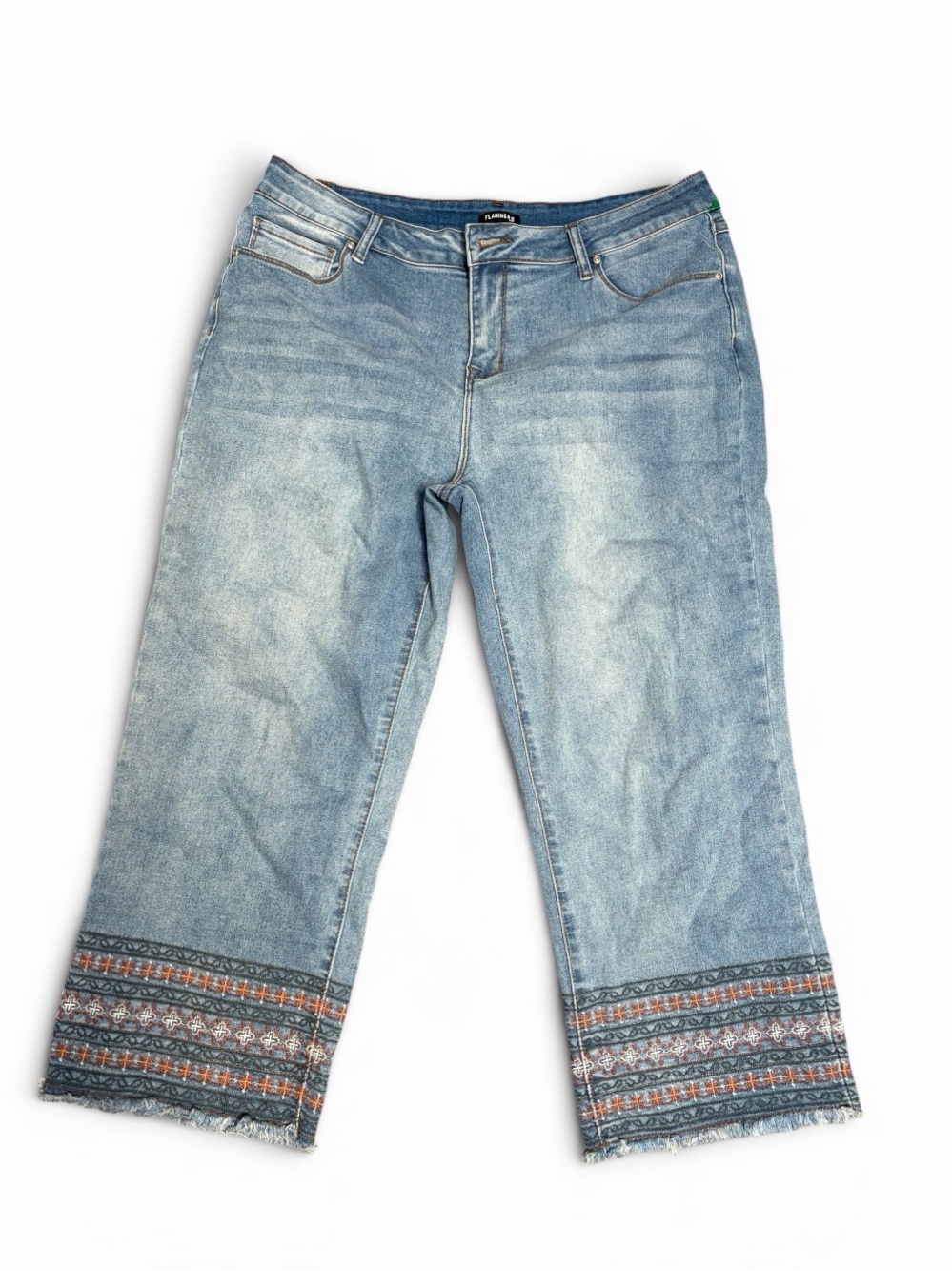 Flamingals Light Blue Embroidered Hem Jeans